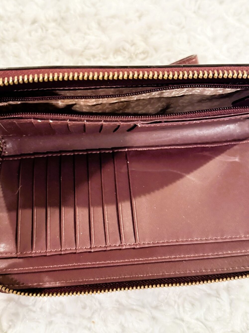 Kate Spade New York Double Zip Wristlet Wallet Burgandy Pebble Leather - Picture 8 of 11
